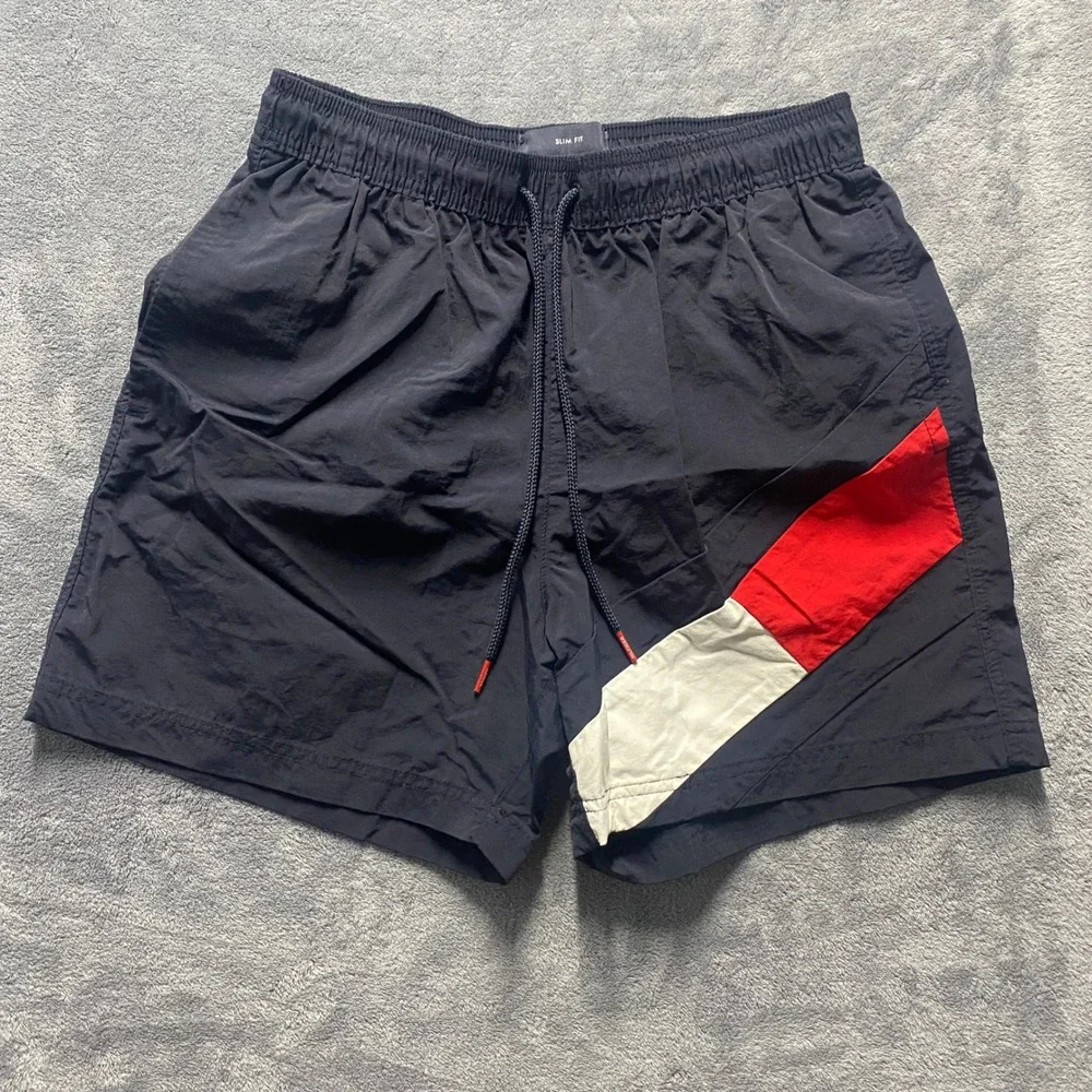 Tommy Hilfiger Swim Trunks Mens Medium Slim Fit Navy Blue Board Shorts